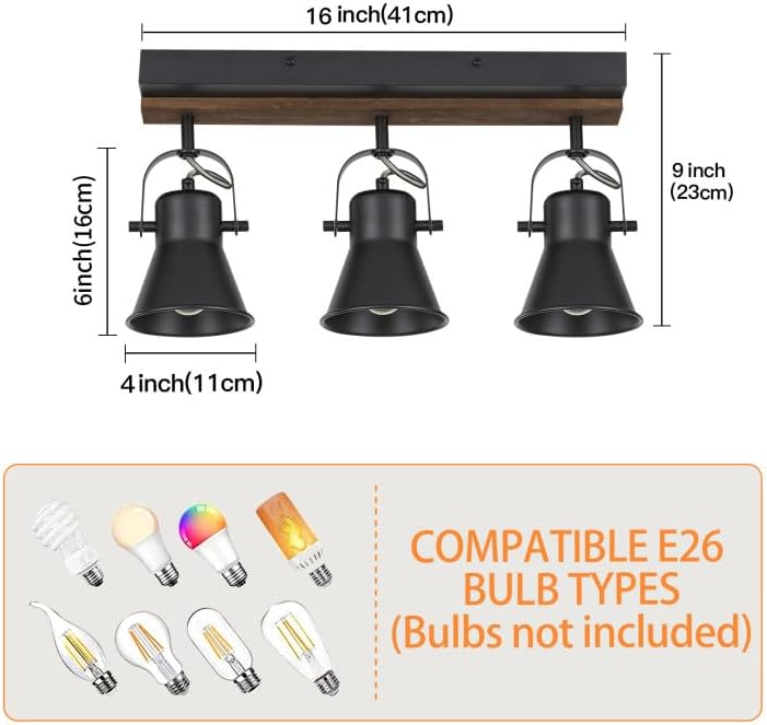 KEESFU 3-Light Track Lighting Kit,Black Semi Flush Mount Ceiling Light with 3 Rotatable Light Heads,Modern Farmhouse Lighting for Livingroom,Bedroom,Hallway,Art Wall,Bathroom,Kitchen.(3-Light) - Image 4